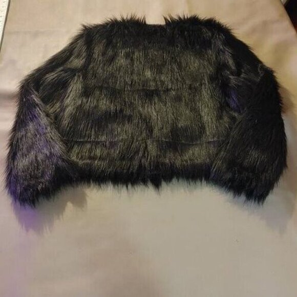 Black Faux Fur Fluffy Shaggy Coat Jacket Size Large - Picture 2 of 11